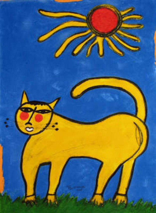 Aquagravure kunstwerk: Le chat au soleil